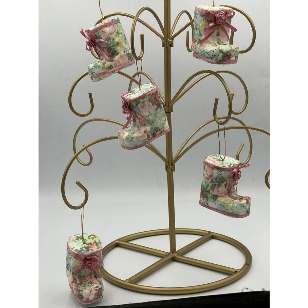 Vintage 1980 Fabric Covered Boot Shoe Ornament Victorian Shabby Chic Granny Core